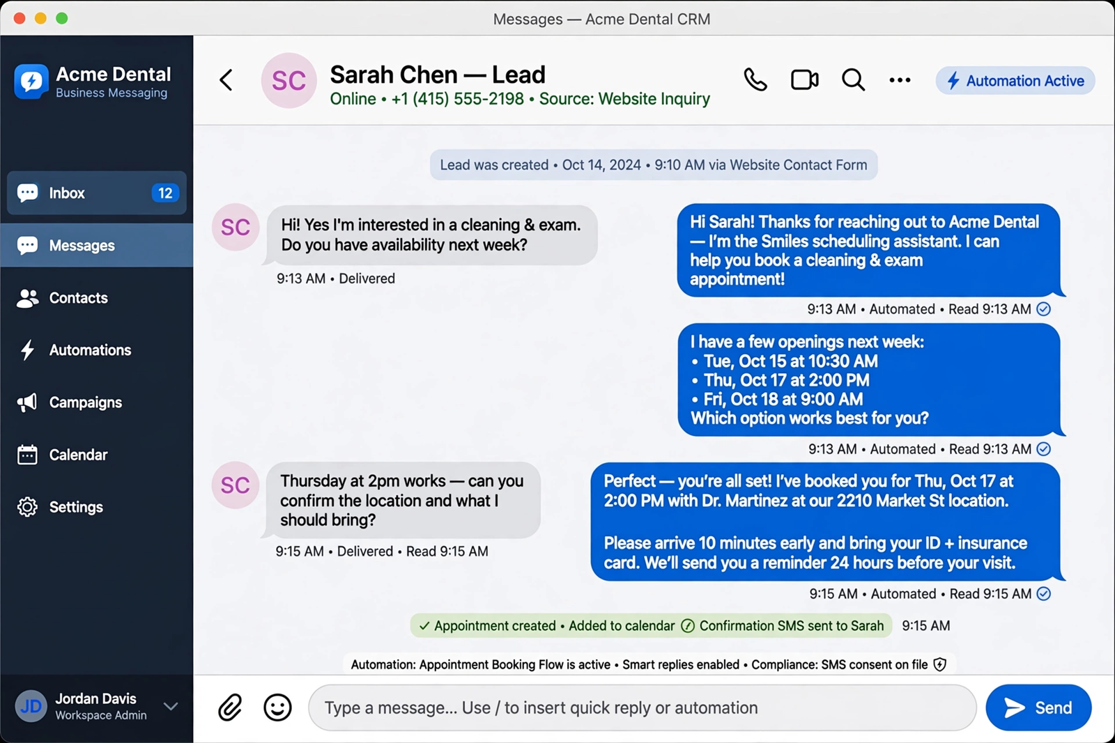 Automated conversations: leads get instant, natural replies